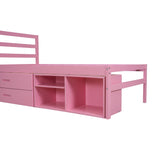 English Elm Twin Size Wood Platform Bed With Removable Storage Shelves, Built-In Two Storage Drawers For Added Convenience, Pink