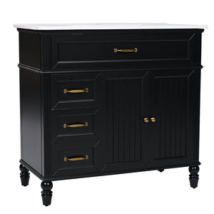 English Elm 36" Modern Bathroom Vanity with Ceramic Sink, Solid Wood + MDF Frame, Sleek Freestanding Design Black N725P195410B