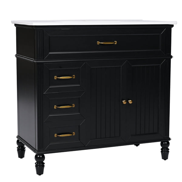 English Elm 36" Modern Bathroom Vanity with Ceramic Sink, Solid Wood + MDF Frame, Sleek Freestanding Design Black N725P195410B