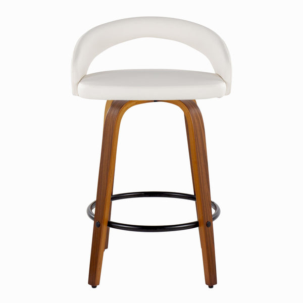 English Elm Fixed-height Swivel Counterstools Mahogany Wood Chrome Footrest Velvet Seat Set of 2 White B202S01776