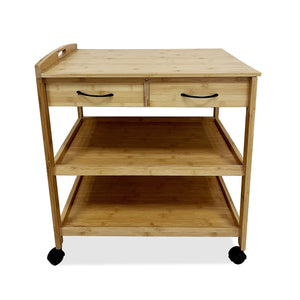 English Elm Modern Bamboo Trolley with Three Open Shelves and Drawer — Compact Mobile Kitchen Cart, 14.5"W x 34.5"H Natural 27 L x 18 W x 8 H B2741P342785