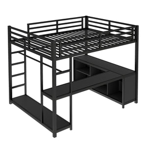 English Elm Metal Twin Xl Loft Bed with L Shaped Desk Wardrobe and Storage for Teens W1580S00417