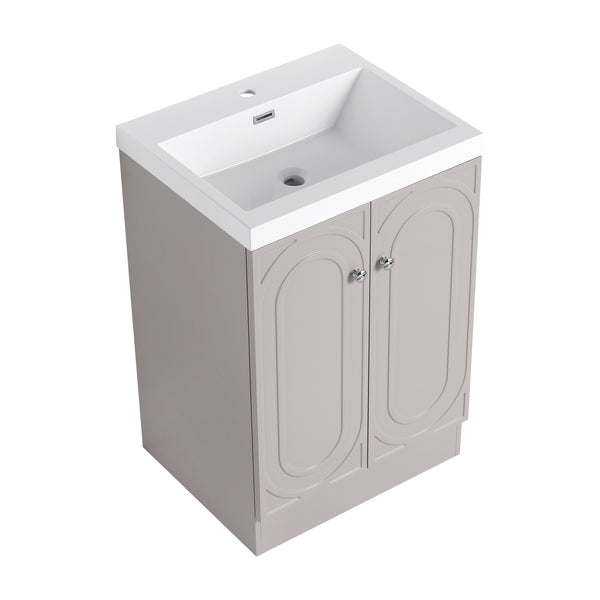 English Elm 24" Freestanding Bathroom Vanity with White Resin Sink, Soft-Close Doors, Adjustable Shelf, Durable Plywood Finish khaki W999S00334
