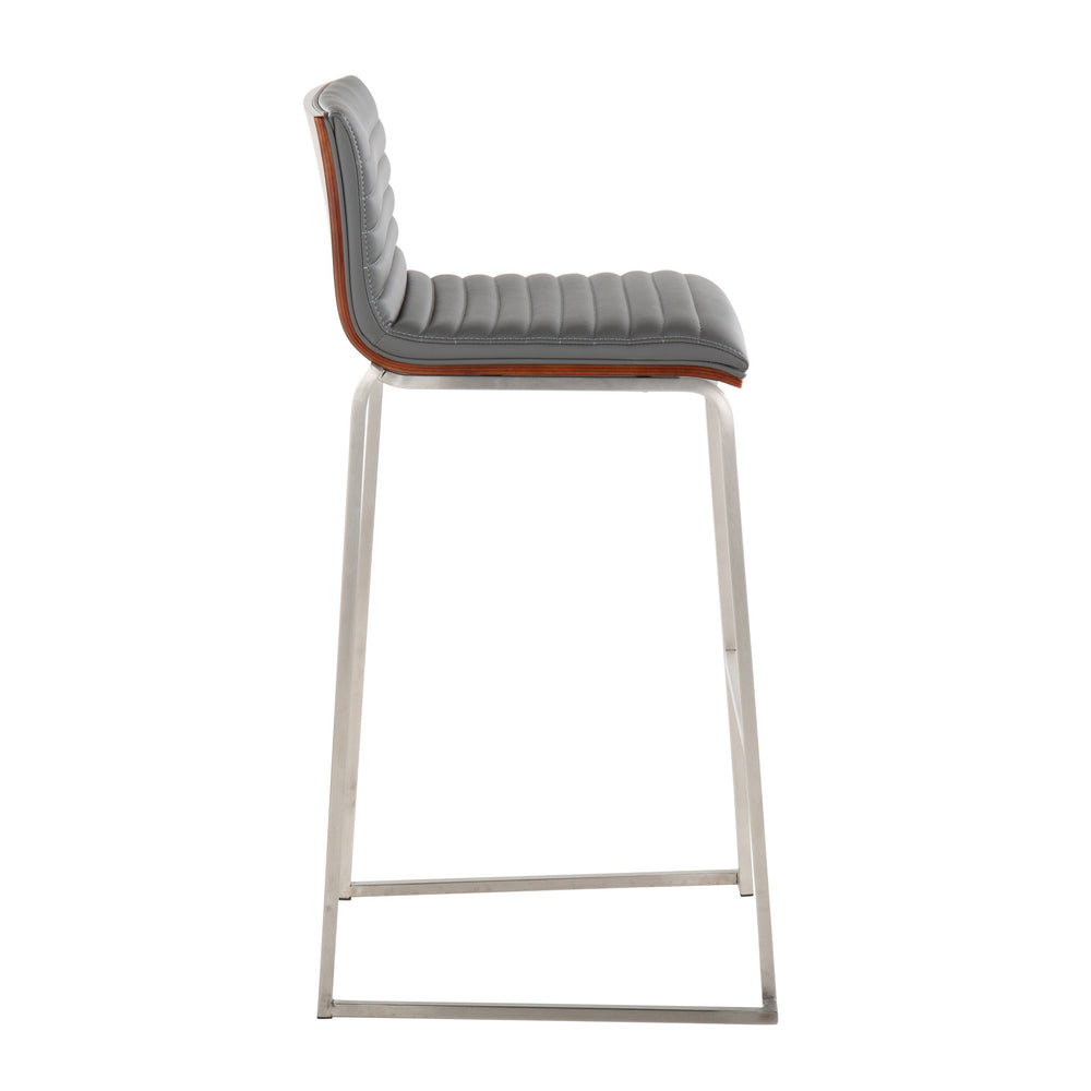 English Elm Mason Mara 30" Barstool Set Of 2 - Contemporary Stainless Steel, Walnut Wood & Grey Faux Leather B202P222252