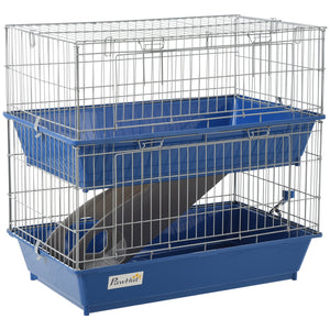 English Elm Pawhut Two Tier Small Animal Wire Habitat with Ramp Dual Trays and Feeding Accessories W2225P217530