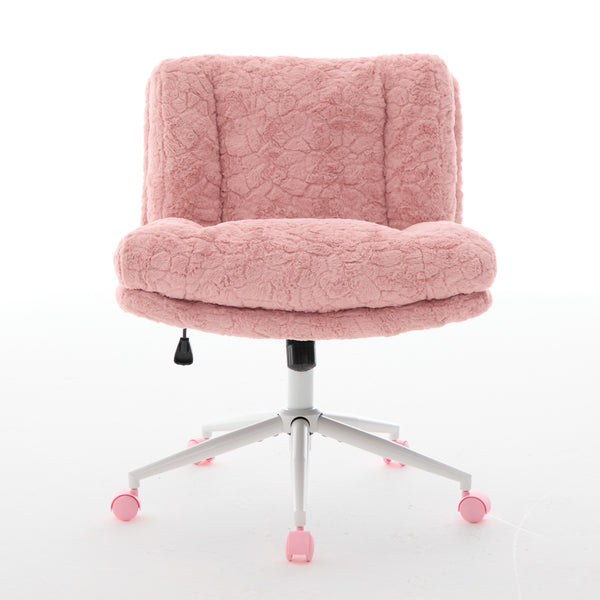 English Elm W26.4 Plush faux alpaca wide seat office chair with double cushion, 360° swivel, ergonomic chic design Pink W1143P369104