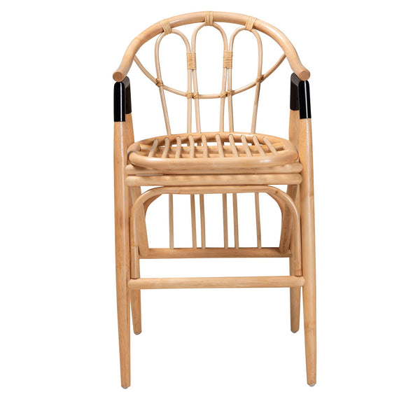 English Elm Modern Rattan Counter Stool Woven Bohemian Seat with Wraparound Arms for Kitchen B2750P420434
