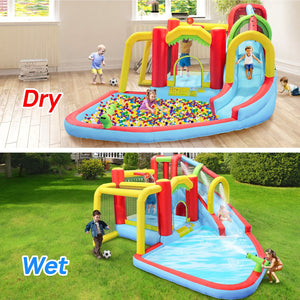 English Elm 7 in 1 Inflatable Backyard Water Park with Slide Splash Pool Climbing Wall and Bouncer W167790010