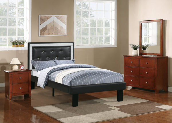 English Elm Glamours Twin Bed Faux Leather Diamond Tufted Headboard Glam Black Glitter Frame B011P415837