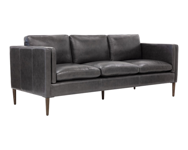 Sunpan Richmond Modern Sofa in Cortina Black Leather – Stylish Comfort with Solid Wood Legs & Unique Design