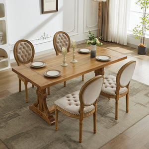 English Elm French Solid Wood Dining Chair with Velvet Upholstery, Nailhead Trim, High-Density Foam & Springs Beige W1143P195870