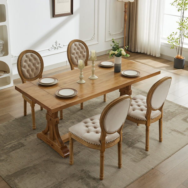 English Elm French Solid Wood Dining Chair with Velvet Upholstery, Nailhead Trim, High-Density Foam & Springs Beige W1143P195870