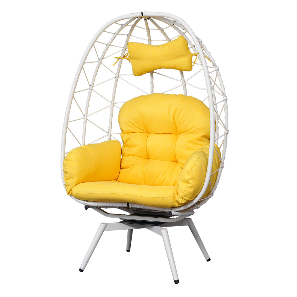 English Elm Oversized Swivel Wicker Egg Chair with Plush Cushions for Patio or Indoor Lounging T5880P500999
