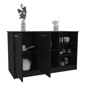 English Elm Ginger Kitchen Island with 3 Open Shelves, 2 Cabinets, 26" Prep Countertop, 33" Seating Clearance B070S00356