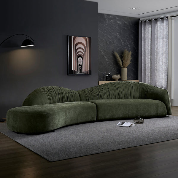 English Elm 145.67'' Stylish Mid-Century Green Sofa With Left-Facing Chaise For Living Room, Bedroom & Office W876S00324