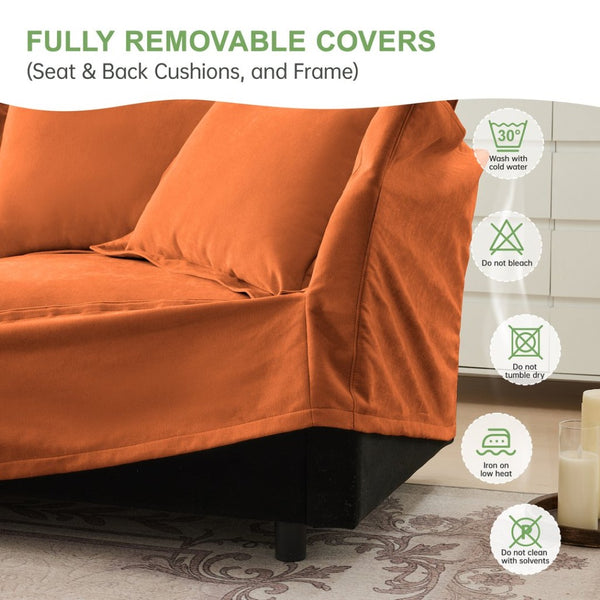 English Elm Set Of 2 Cozy Slipcovered Armchairs In Soft Orange Chenille – Stylish Deep Seating For Any Room W3041S00123-GIGA