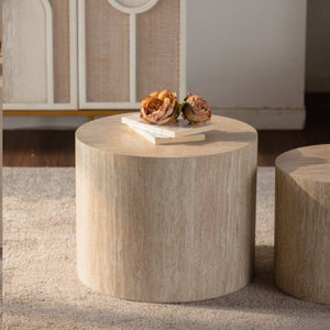 English Elm Nesting Coffee Tables Set of 2 Round Mdf Woodgrain Modern Accent for Living Room Amber W3081P360445