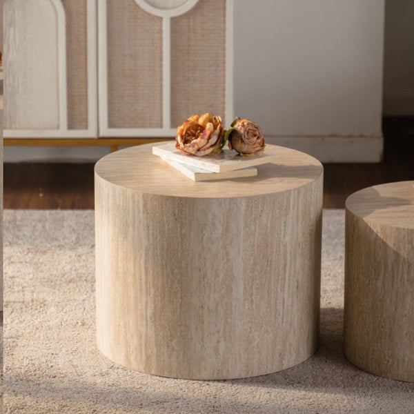 English Elm Nesting Coffee Tables Set of 2 Round Mdf Woodgrain Modern Accent for Living Room Amber W3081P360445