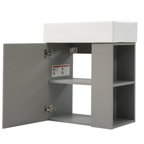 English Elm 21.6" Modern Floating Bathroom Vanity With Ceramic Sink - Stylish Space-Saving Design & Storage N729P170388E