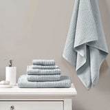 Madison Park Spa Waffle Modern/Contemporary Cotton Waffle Jacquard Antimicrobial Bath Towel 6 Piece Set MP73-5913 Blue