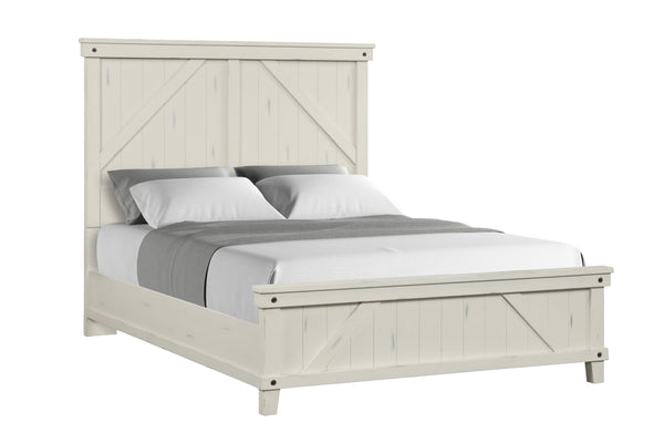 English Elm King Industrial Farmhouse Bed with Built-In Bluetooth Speakers, USB Charging and LED Reading Lights White 85 L x 26 W x 5.25 H B2699S00055