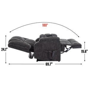 English Elm Dual Motor Power Lift Recliner Chenille Chair with Massage Heat and Infinite Positions Grey W3224P288492