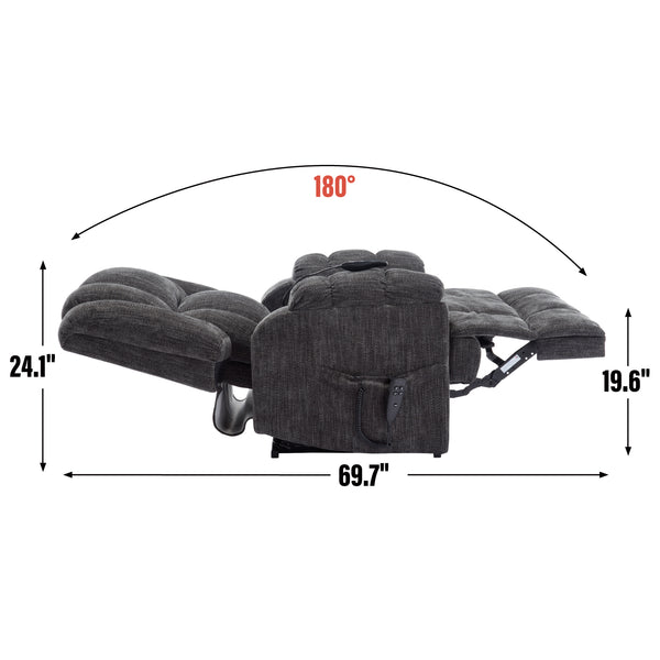 English Elm Dual Motor Power Lift Recliner Chenille Chair with Massage Heat and Infinite Positions Grey W3224P288492