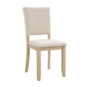 English Elm 6 Piece Light Oak Dining Set with Bench Upholstered Linen Chairs U-shaped Base W1998S00094