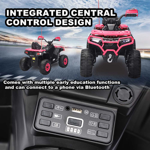 English Elm 24v Ride on Atv for Kids with Dual Motors Led Lights Bluetooth and Rugged Wide Wheelbase Pink W3822P390490