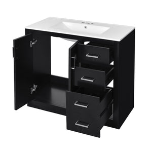English Elm 36'' Bathroom Vanity with Ceramic Sink Combo Solid Wood Frame Soft-Closing Drawers Ample Storage Elegance Black N710P243327B