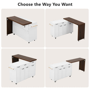 English Elm K&k Extendable Kitchen Island Rolling Cart with Spice Rack Walnut Oak Finish White N707S000026W
