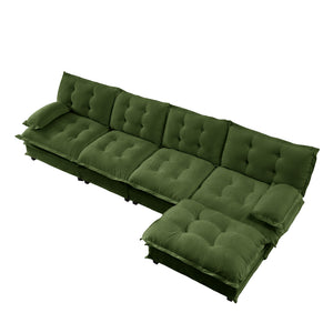 English Elm 138" Chenille Modular Cloud Sectional with Ottoman Deep Seat Lounge Sofa for Apartments Green W714S01732
