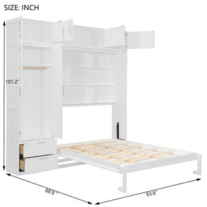 English Elm Queen Murphy Bed with Integrated Desk Cabinet Shelves Space Saving Studio Solution White N708S00022K-3