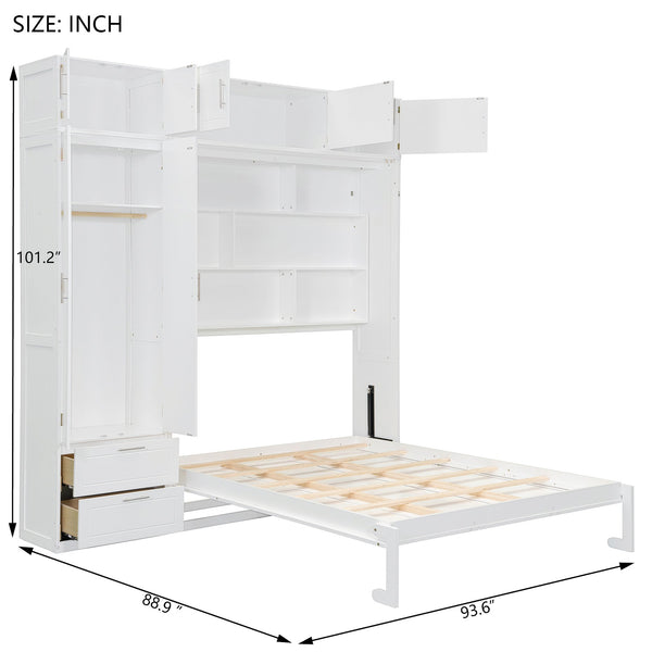 English Elm Queen Murphy Bed with Integrated Desk Cabinet Shelves Space Saving Studio Solution White N708S00022K-2