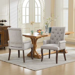 English Elm Upholstered Chenille Dining Chair with Hand-Tufted Back, Curved Solid Wood Legs, Comfortable Armseat Beige W1143P346927
