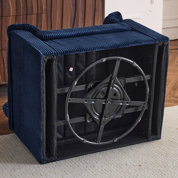 English Elm 33 Inch Oversized Swivel Corduroy Lounge Chair with Plush Chenille Cushioning and Support Springs Blue W1829P265013