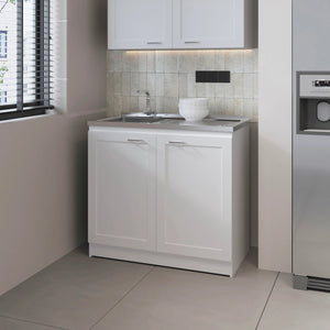 English Elm White 36" Sink Base Cabinet with Integrated Sink, Double Doors & Interior Shelf for Organized Kitchens B062S00626