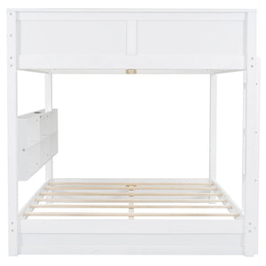 English Elm Queen Over Bunk Bed Solid Pine Cabin Frame with Storage and Usb Charging White GX000399AAK