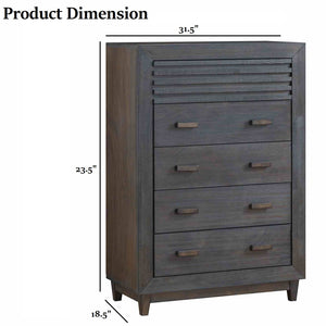 English Elm Transitional Hardwood Bedroom Chest Slat Front Mortise Tenon Joinery Charcoal Brown B2741P416522