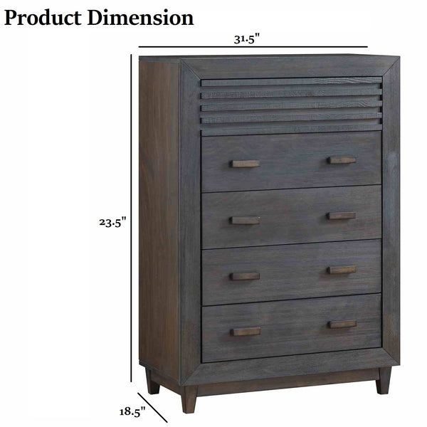English Elm Transitional Hardwood Bedroom Chest Slat Front Mortise Tenon Joinery Charcoal Brown B2741P416522
