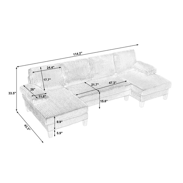 English Elm U-Shaped 4-Seat Sofa With Double Chaise – Luxurious Velvet, Modular Comfort For Your Living Room W2705S00015-GIGA