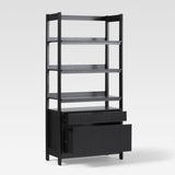 Holmes Modern Wide Bookcase with Two Reeded Drawers Black WEHOL41OS3BL20 Walker Edison