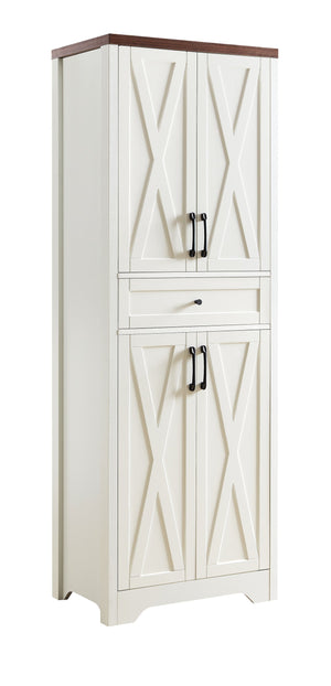 English Elm 68"high multifunctional sideboard with tempered glass accents, large-capacity storage, anti-dump safety and sleek modern design for living room, office, bedroom White+Walnut W1162P205099