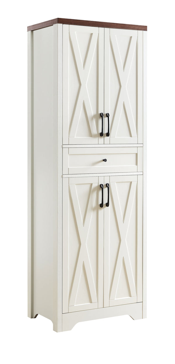 English Elm 68"high multifunctional sideboard with tempered glass accents, large-capacity storage, anti-dump safety and sleek modern design for living room, office, bedroom White+Walnut W1162P205099