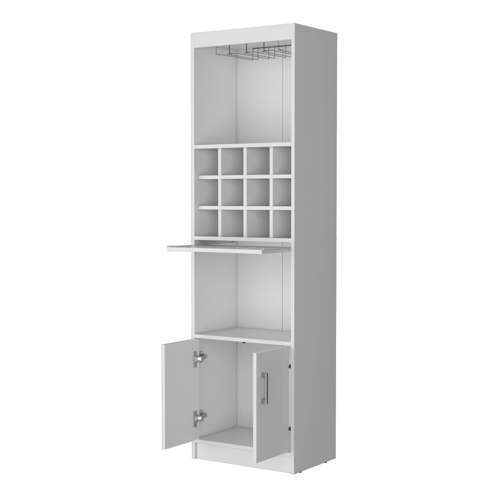 English Elm Lowa Elegant Bar Cabinet with Built-In Wine Rack, Ample Shelving and Dual Door Storage for Entertaining White 42.13 L x 18.51 W x 9.45 H B128P189929