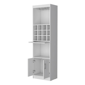 English Elm Lowa Elegant Bar Cabinet with Built-In Wine Rack, Ample Shelving and Dual Door Storage for Entertaining White 42.13 L x 18.51 W x 9.45 H B128P189929