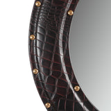 Christopher Knight Home® - Noble House - Dodds Handcrafted Boho Studded Croco Leather Round Wall Mirror, Dark Brown