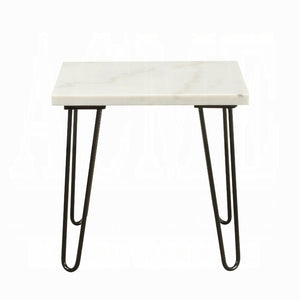 English Elm Modern Marble End Table with Luxurious Stone Top and Geometric Metal Legs for Chic Living Spaces Black,White 26 L x 38 W x 4 H B2741P337700