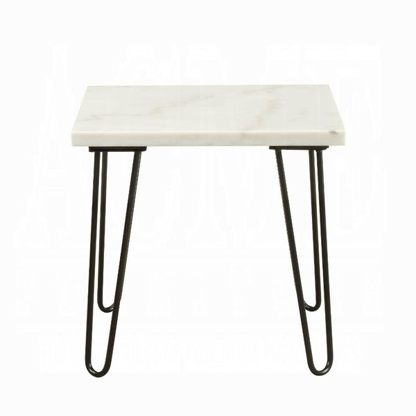 English Elm Modern Marble End Table with Luxurious Stone Top and Geometric Metal Legs for Chic Living Spaces Black,White 26 L x 38 W x 4 H B2741P337700