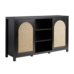 58" 4-Door Sideboard w/ Arched Rattan Panels Black SAHD5DBL2 Walker Edison